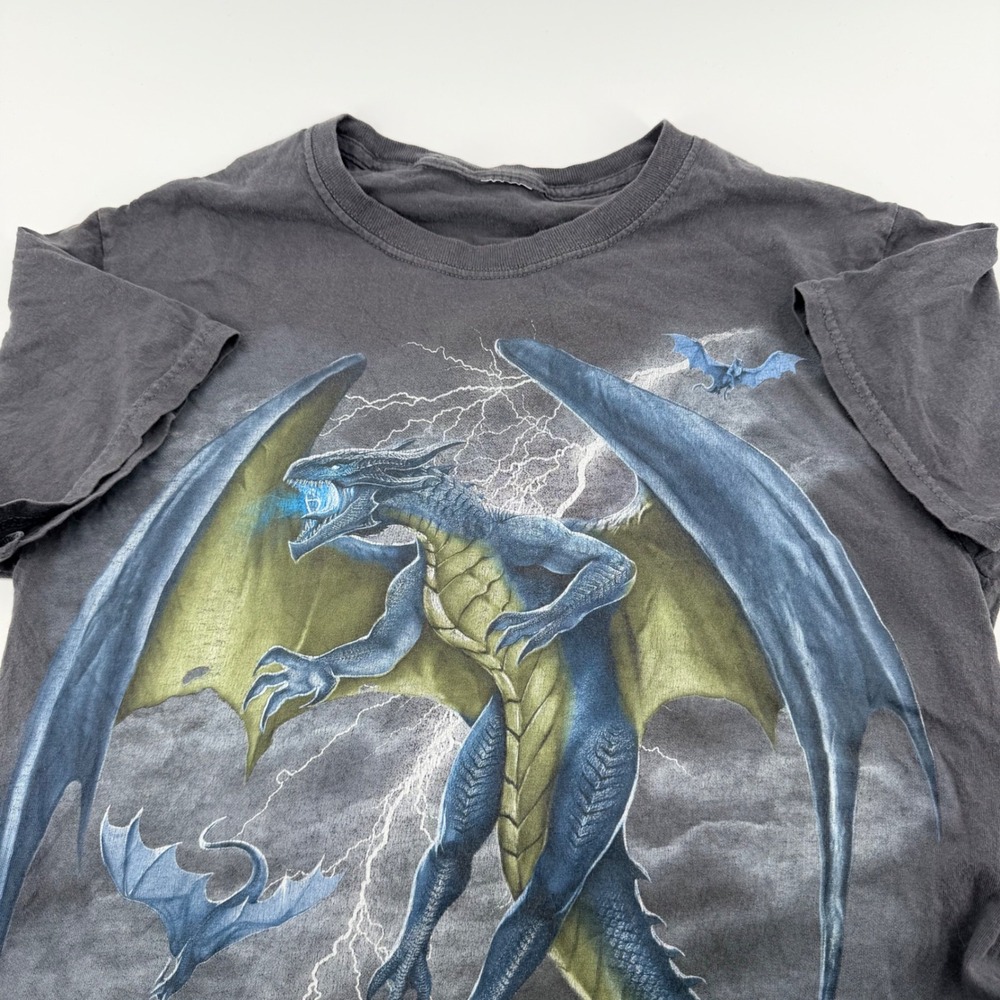 Unbranded Fantasy Dragon Lightning Graphic T Y2K Goth Streetwear Small Charcoal